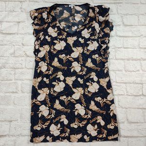 Splendid womens lined tunic ruffle cap sleeve mini dress Navy Blue Floral sz M